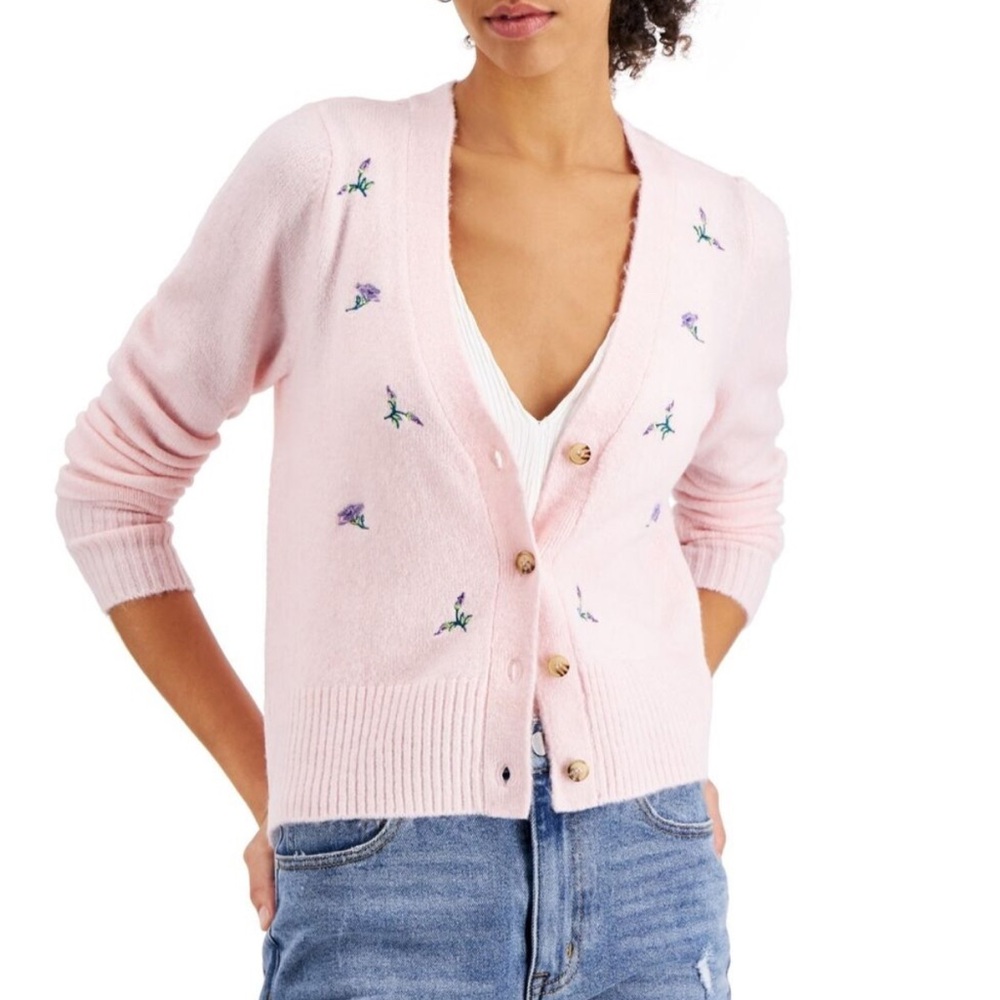 Soft Pink Embroidered Cardigan
